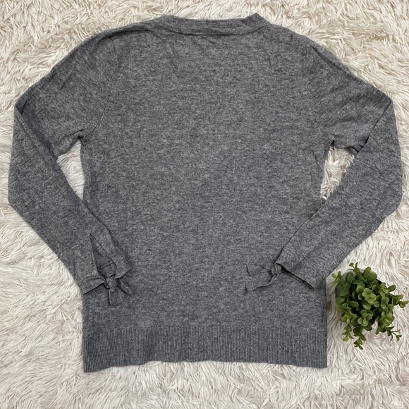 Loft Crewneck Tie Sleeve Sweater 💗 Gray - Picture 5 of 12